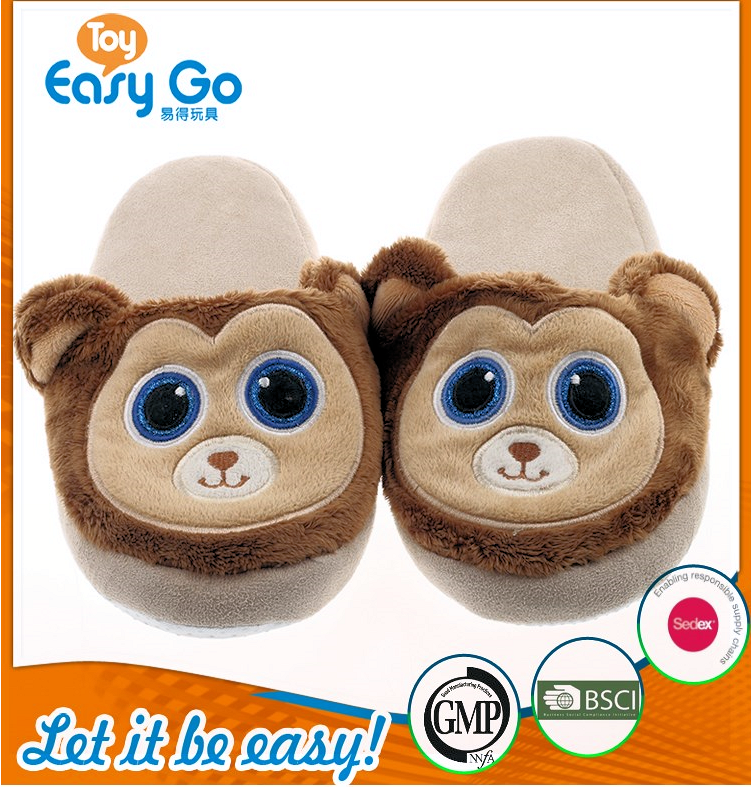 stuffed brown monkey pattern slipper 